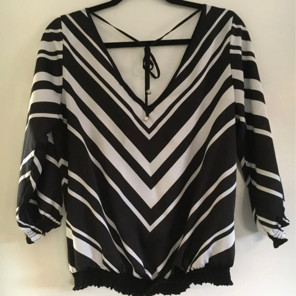 WHBM black and white striped blouse
